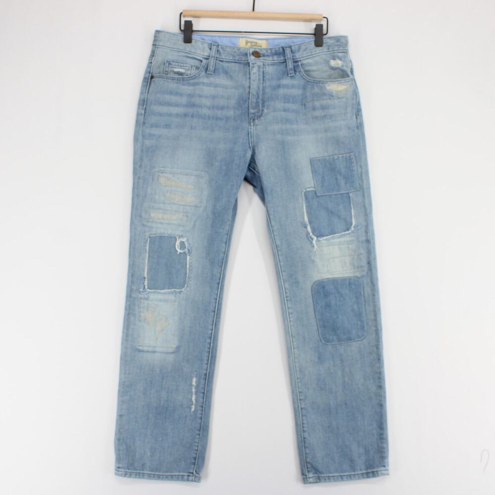 Holding Horses Jeans Womens 30 Blue Patchwork Distressed Straight Leg Light Wash
